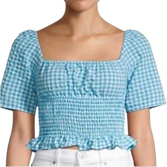 NWT BCBGeneration Seersucker Gingham Blue and White Check Crop Top – Sz M - Picture 2 of 7